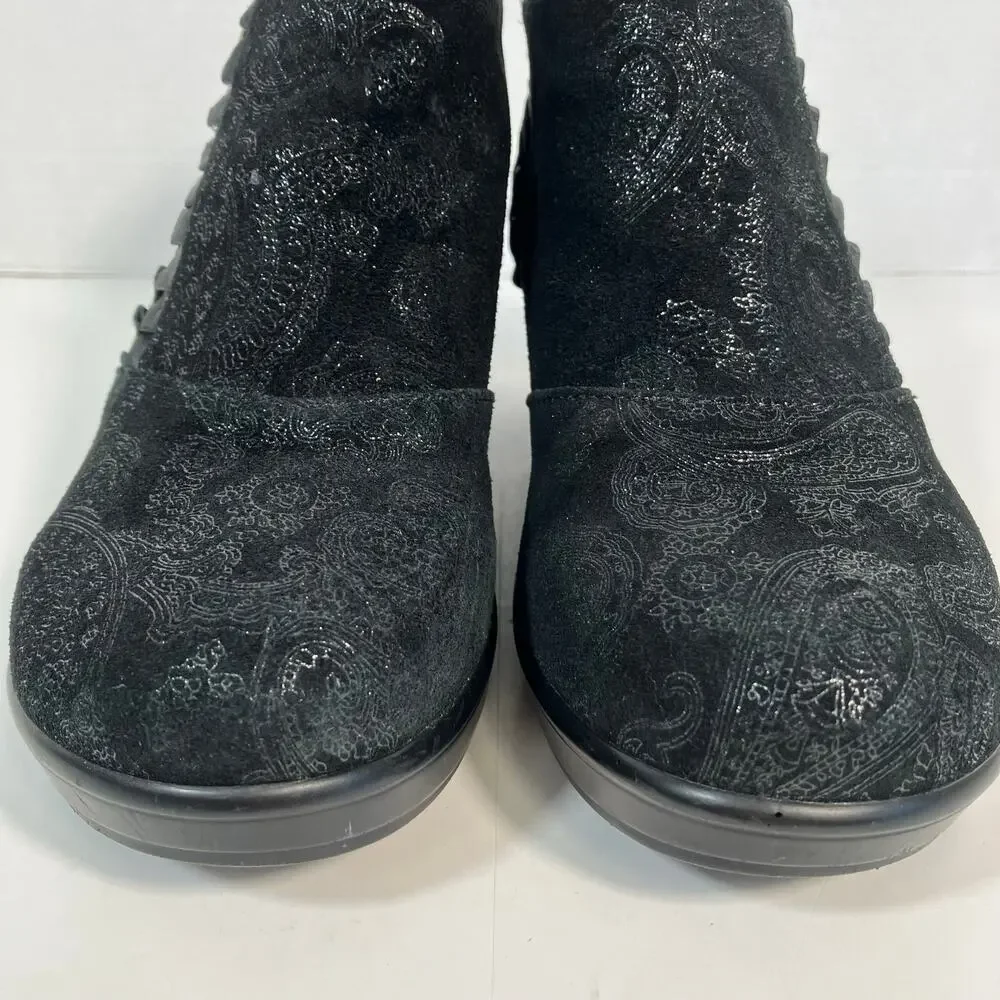 Alegria Sz 37 Hannah Black Beauty Ankle Booties Paisley Embellished Ruffle Top